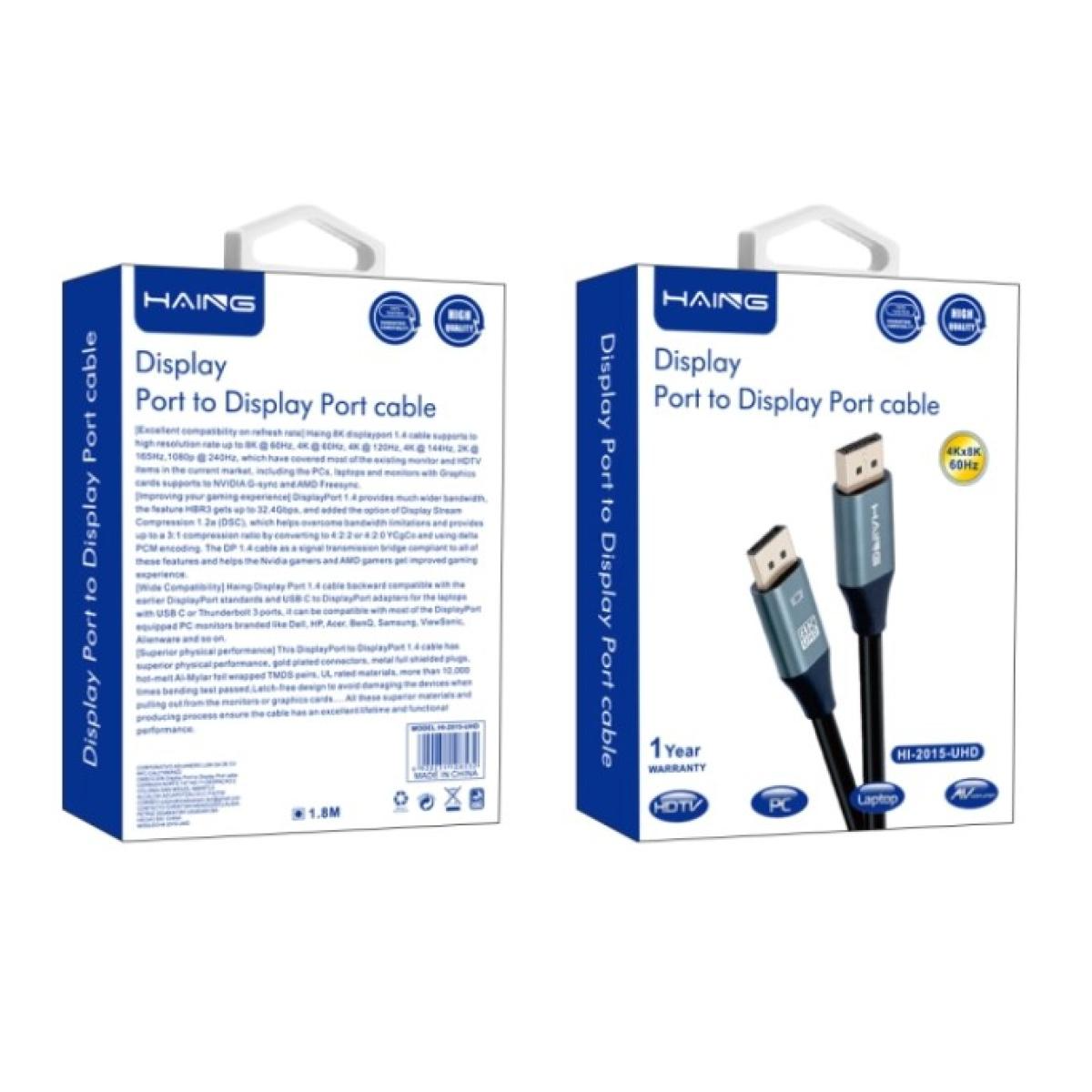 HAING HI-2015-UHD Display Port to Display Port Cable 1.8M HAING HI-2015-UHD Display Port to Display Port Cable 1.8M